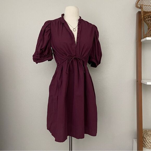 Burgundy Structured Puff Sleeve Mini Dress - Picture 5 of 5